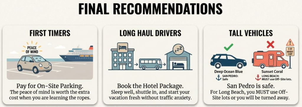 Parking tips for first timers, long haul drivers, and tall vehicles near ports. Ensure peace of mind and compliance.