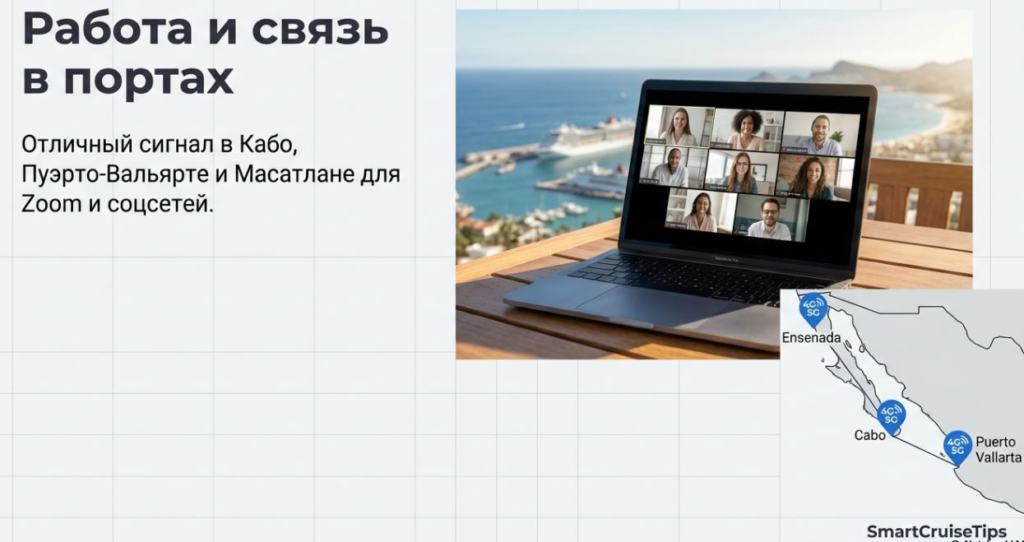 MacBook on a table showing a video call, highlighting great internet connectivity in Cabo and Puerto Vallarta.