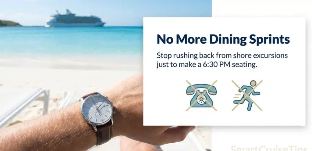 Relaxing beach scene with a watch. No more rushing from shore excursions for timely dinner seating on cruises.