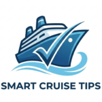 Logo for Smart Cruise Tips: blue cruise ship with checkmark over waves - cruise tips, travel and safety advice